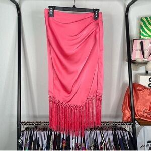 Rachel Zoe Pink Midi Skirt with Fringe